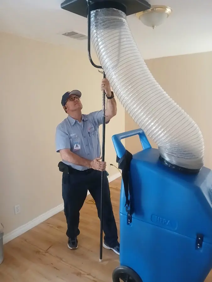 Mini Split Installation technician using HEPA equipment in Montgomery Village